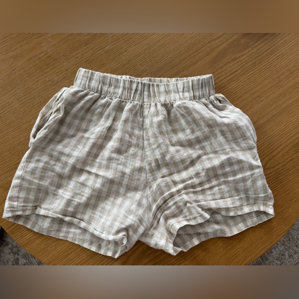 100% linen gingham beige/white Women’s Shorts